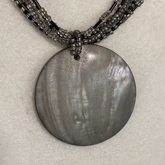 Gray Seashell Black Seed Beaded Bohemian Summer Beach Caribbean Necklace - Picture 9 of 15